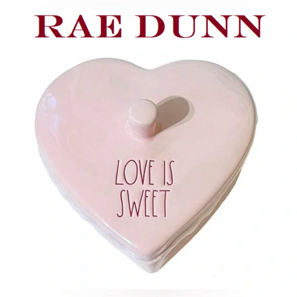 NEW Rae Dunn Heart Shaped Ceramic Trinket Box ~ Love Is Sweet